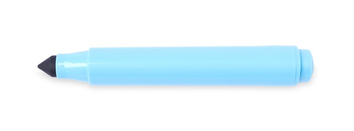 Photo of One light blue marker isolated on white, top view