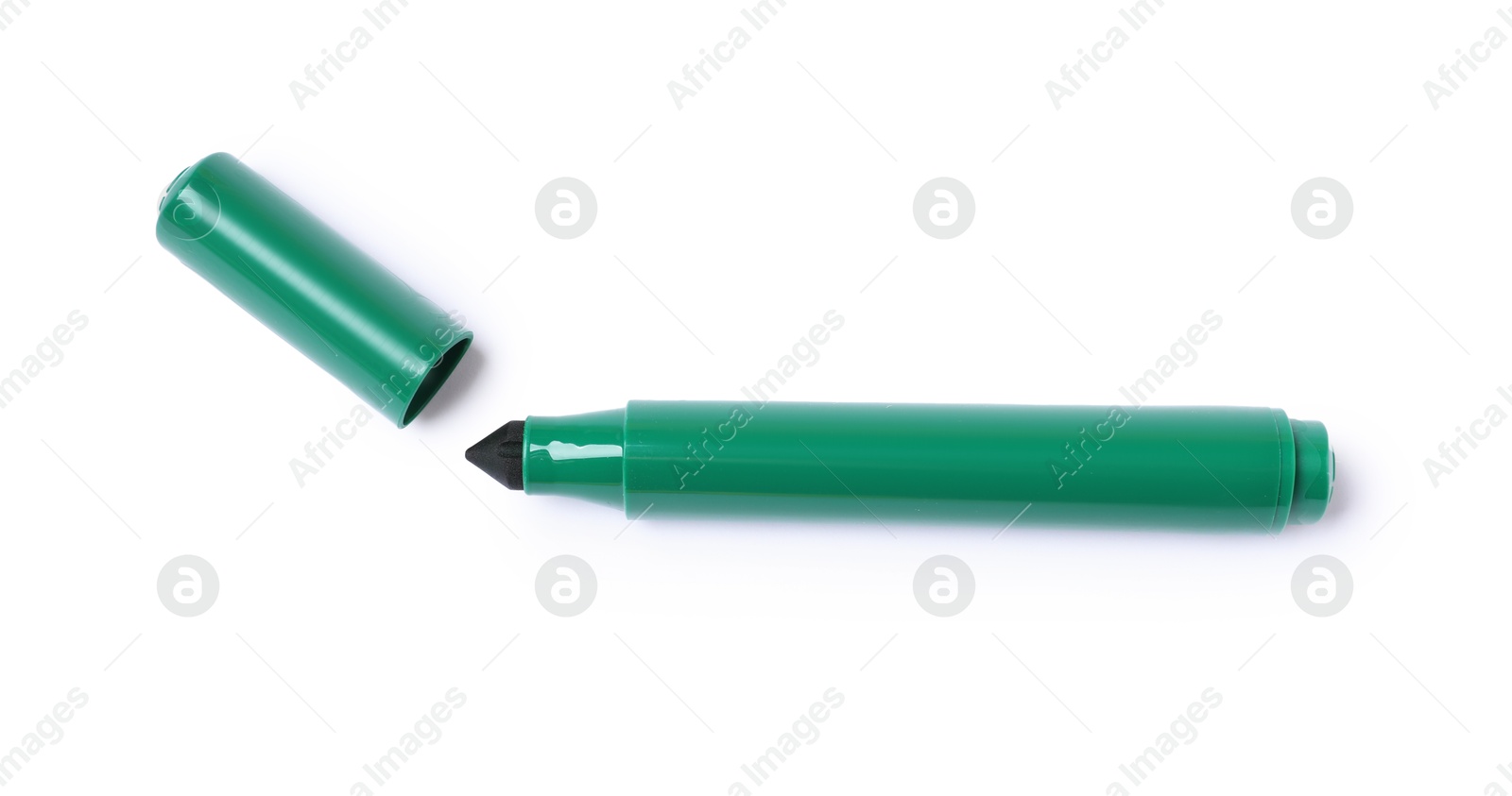 Photo of One green marker isolated on white, top view