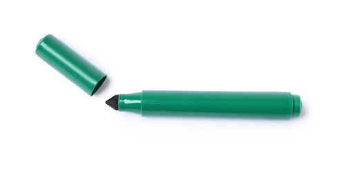 Photo of One green marker isolated on white, top view