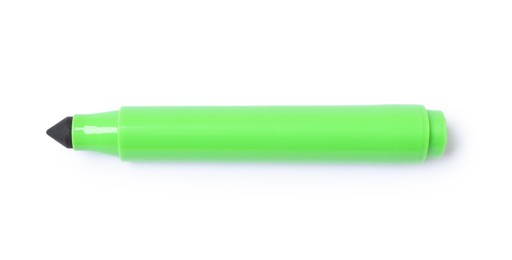Photo of One green marker isolated on white, top view