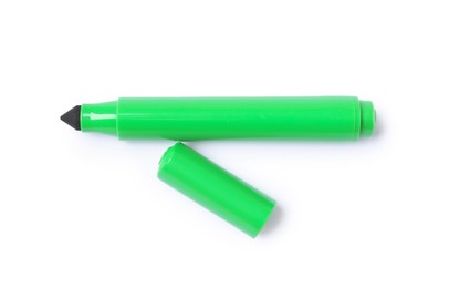Photo of One green marker isolated on white, top view