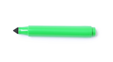 Photo of One green marker isolated on white, top view