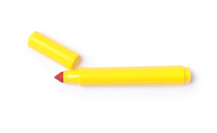 Photo of One yellow marker isolated on white, top view
