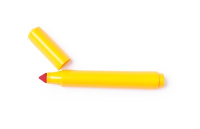 Photo of One yellow marker isolated on white, top view