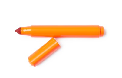 Photo of One orange marker isolated on white, top view