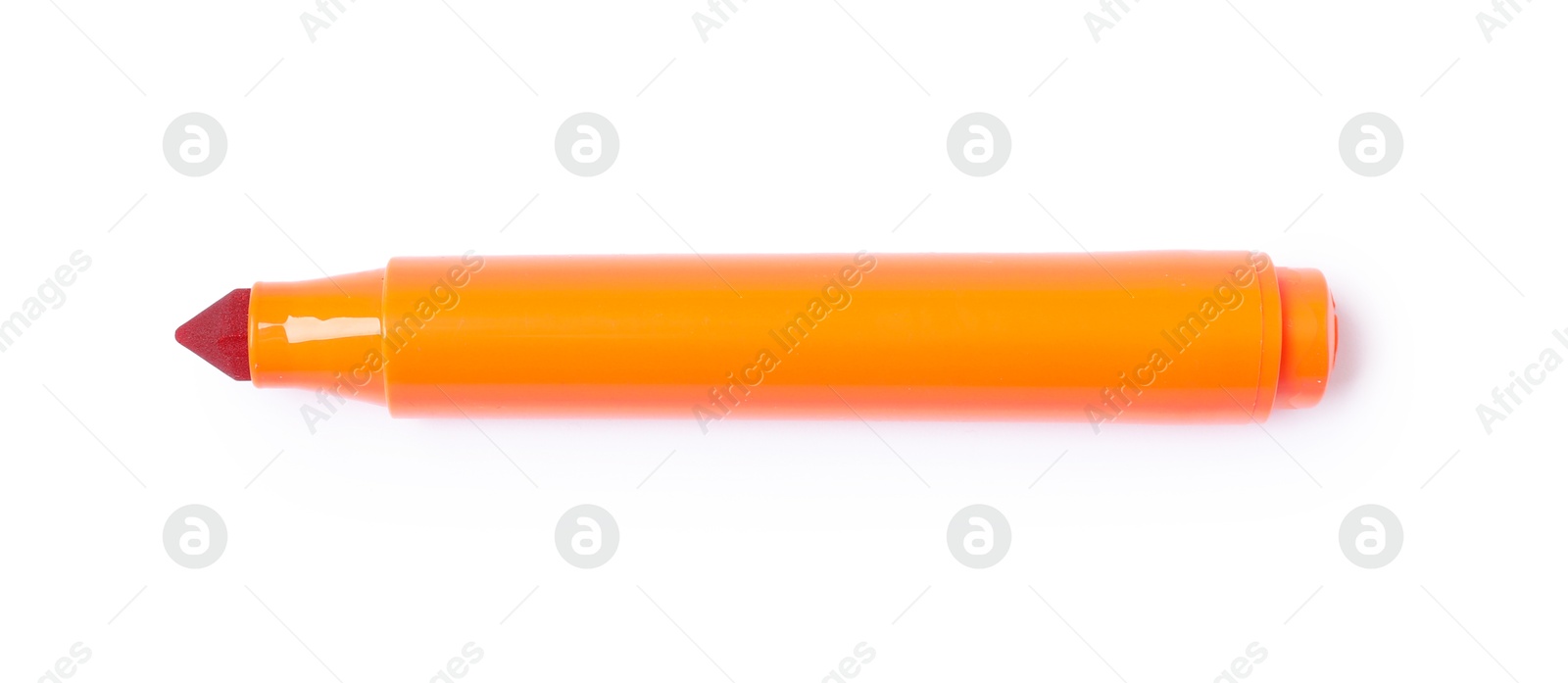 Photo of One orange marker isolated on white, top view