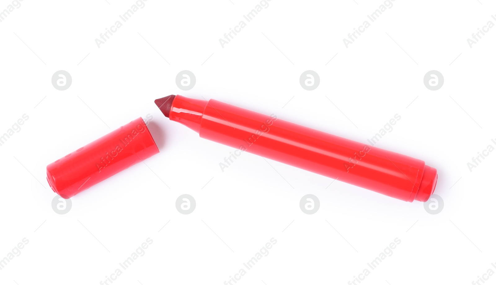 Photo of One red marker isolated on white, top view