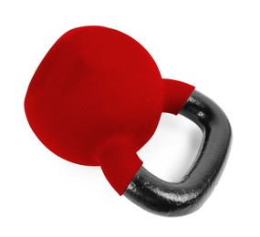 Image of One red kettlebell isolated on white. Workout equipment