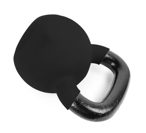 Image of One black kettlebell isolated on white. Workout equipment