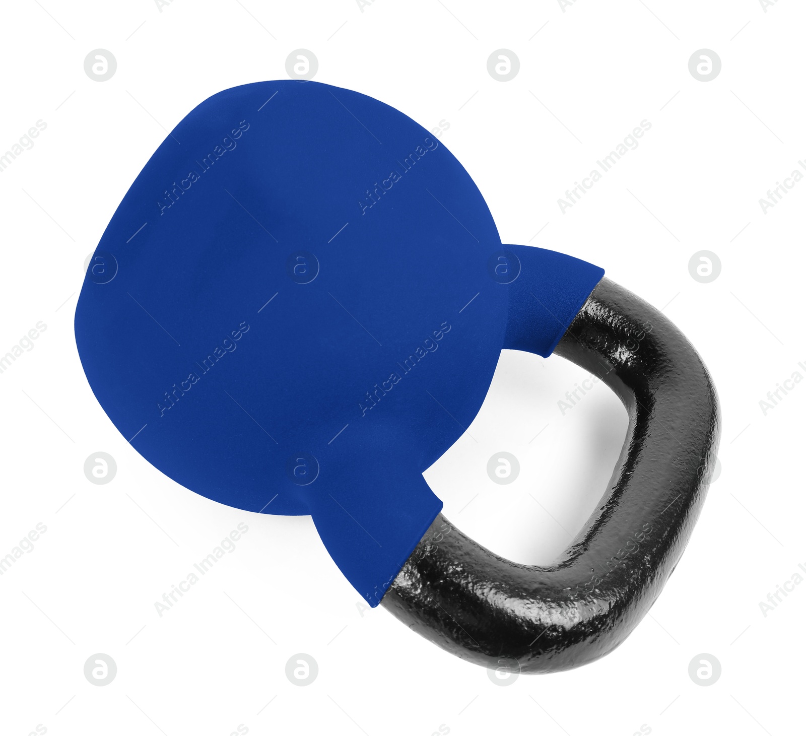 Image of One blue kettlebell isolated on white. Workout equipment