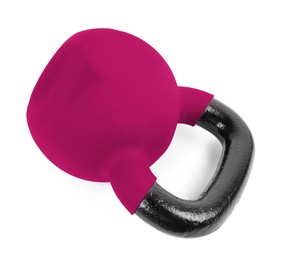 Image of One dark pink kettlebell isolated on white. Workout equipment