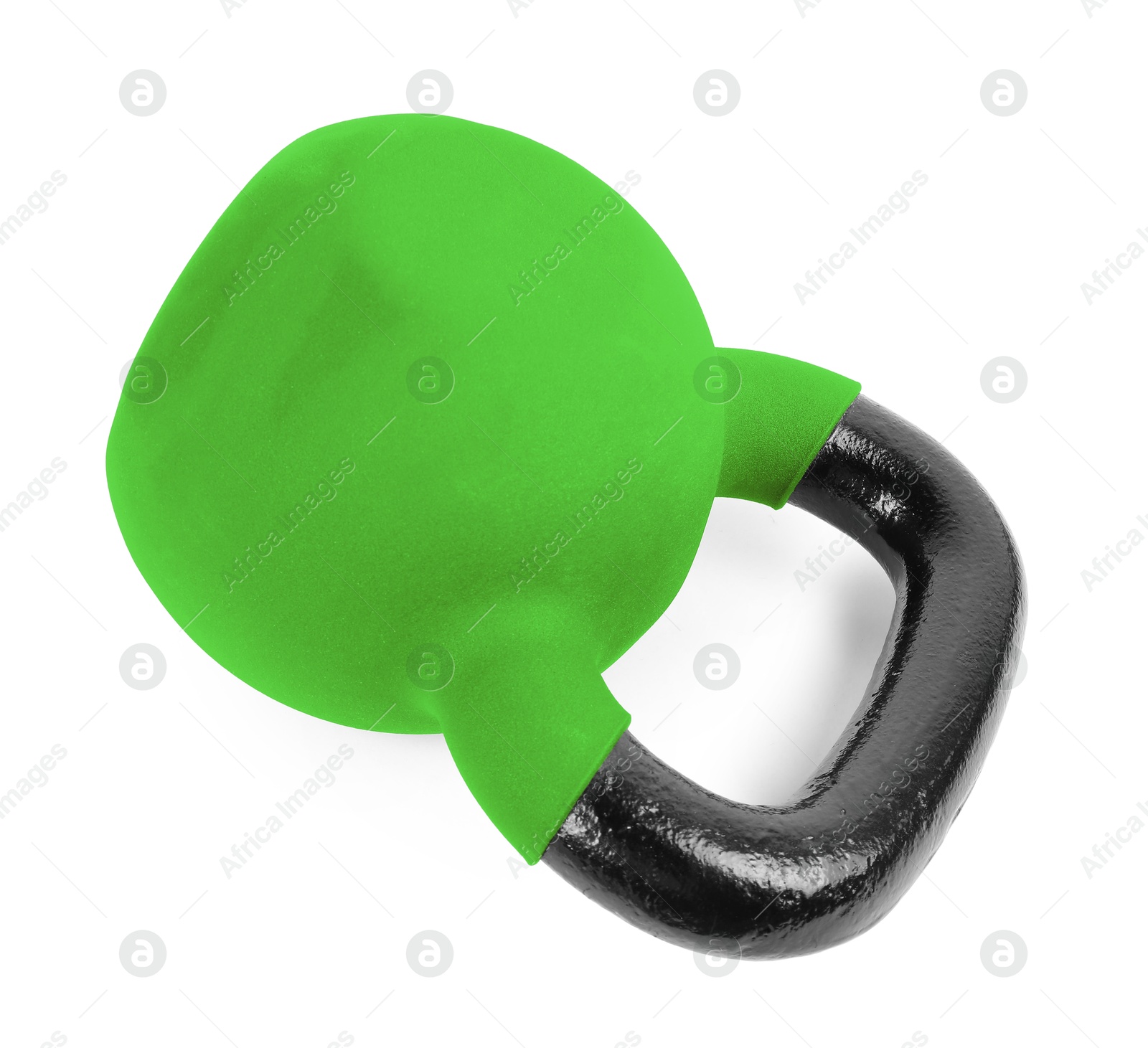 Image of One light green kettlebell isolated on white. Workout equipment