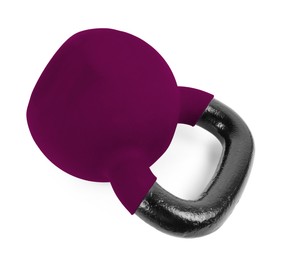 Image of One purple kettlebell isolated on white. Workout equipment