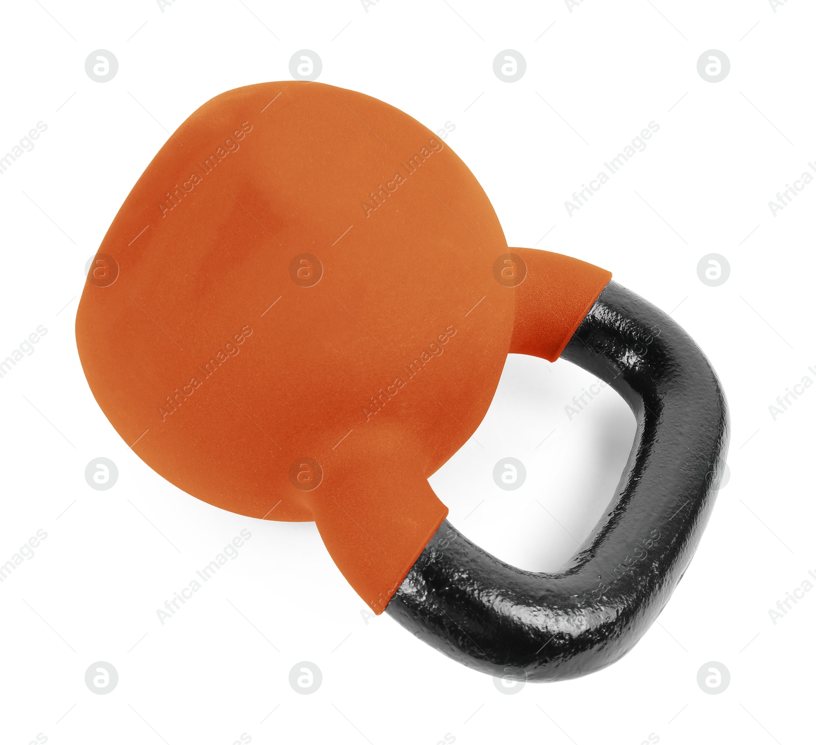 Image of One orange kettlebell isolated on white. Workout equipment