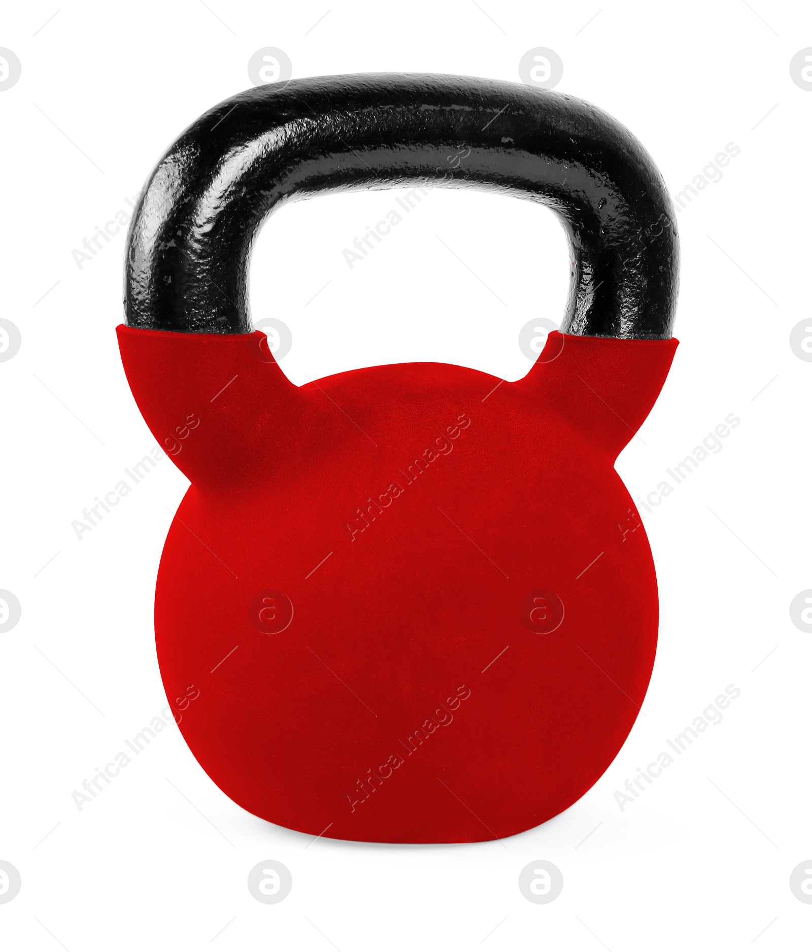 Image of One red kettlebell isolated on white. Workout equipment