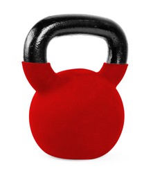 Image of One red kettlebell isolated on white. Workout equipment