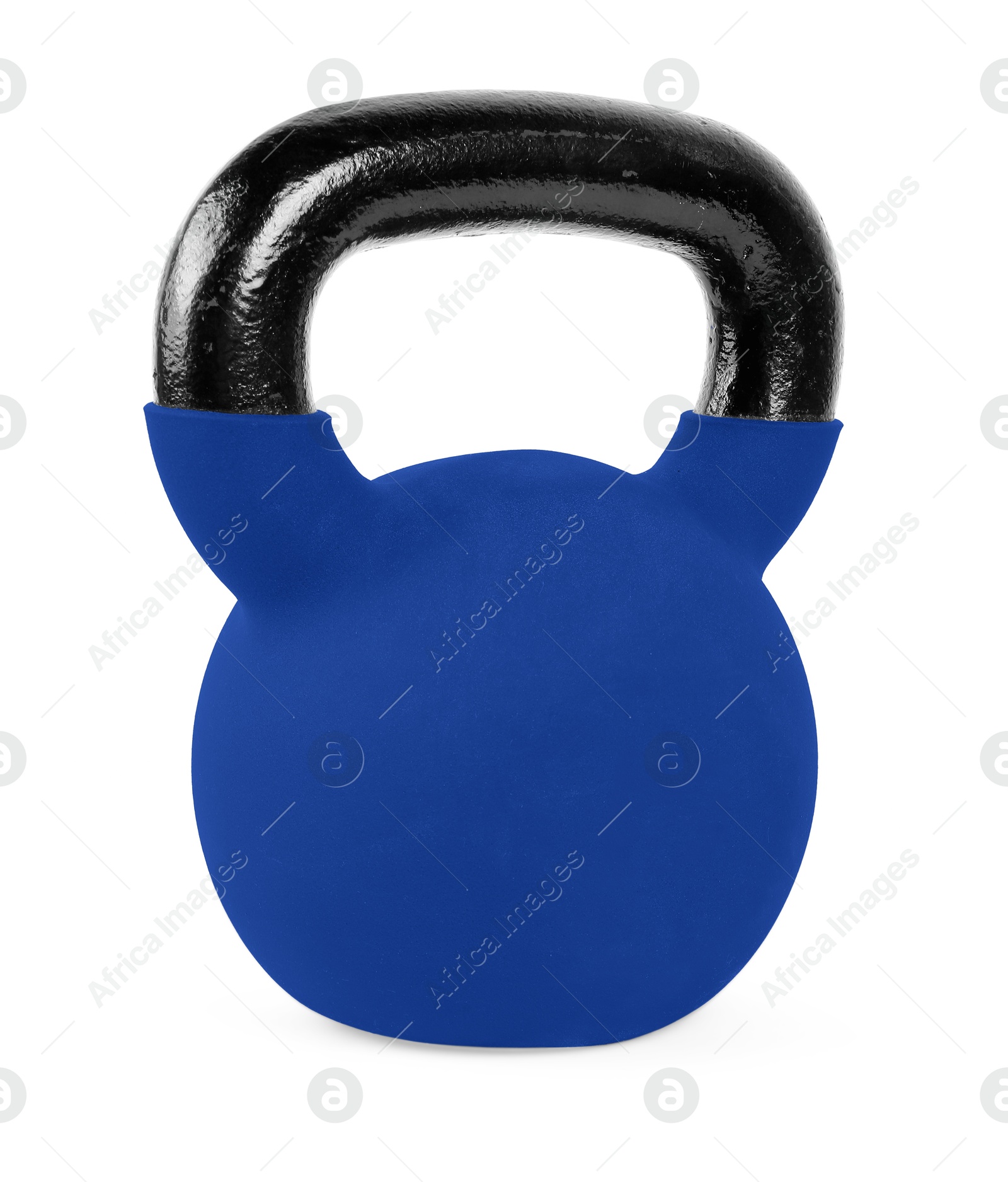 Image of One blue kettlebell isolated on white. Workout equipment