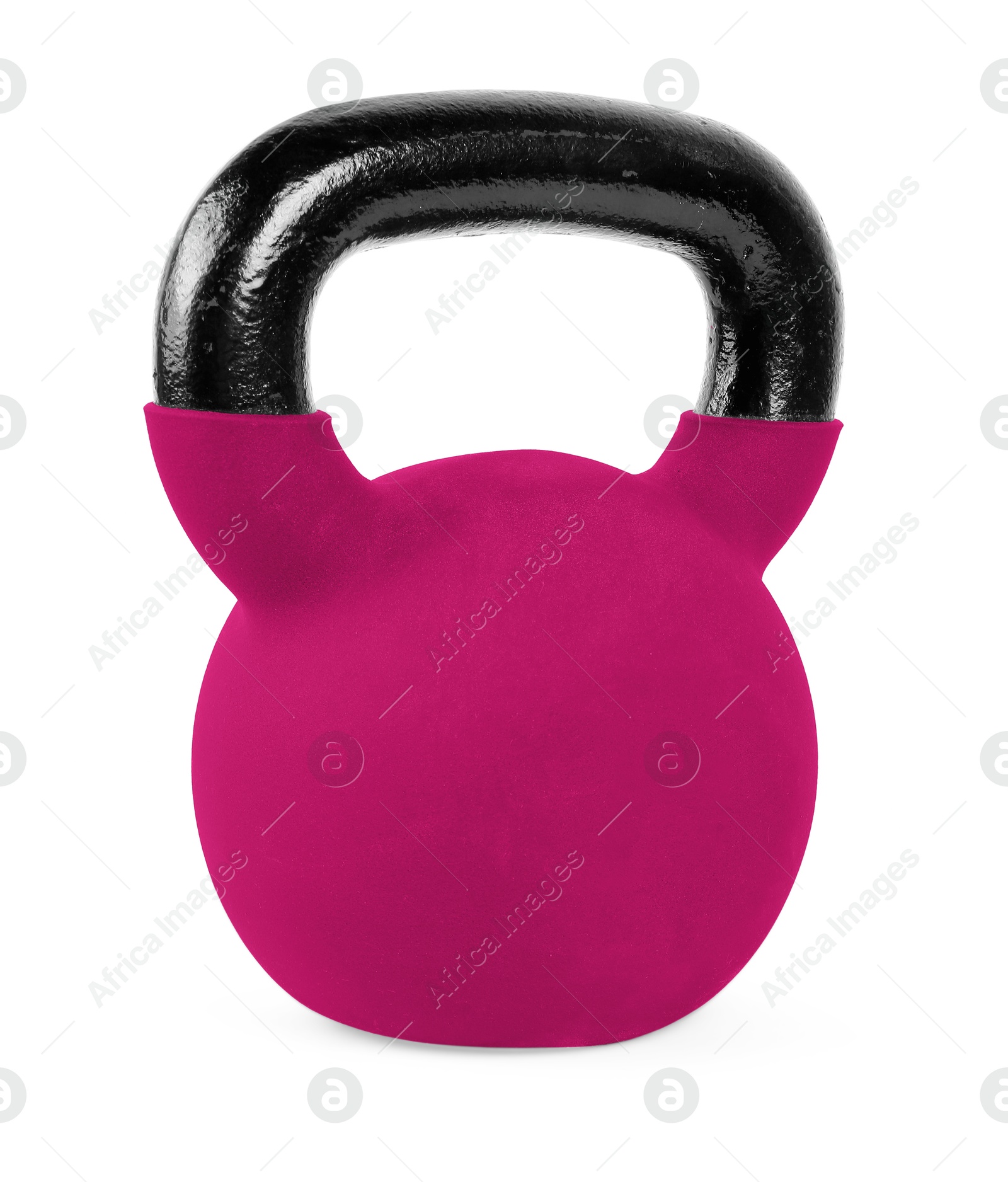 Image of One dark pink kettlebell isolated on white. Workout equipment