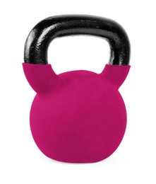 Image of One dark pink kettlebell isolated on white. Workout equipment