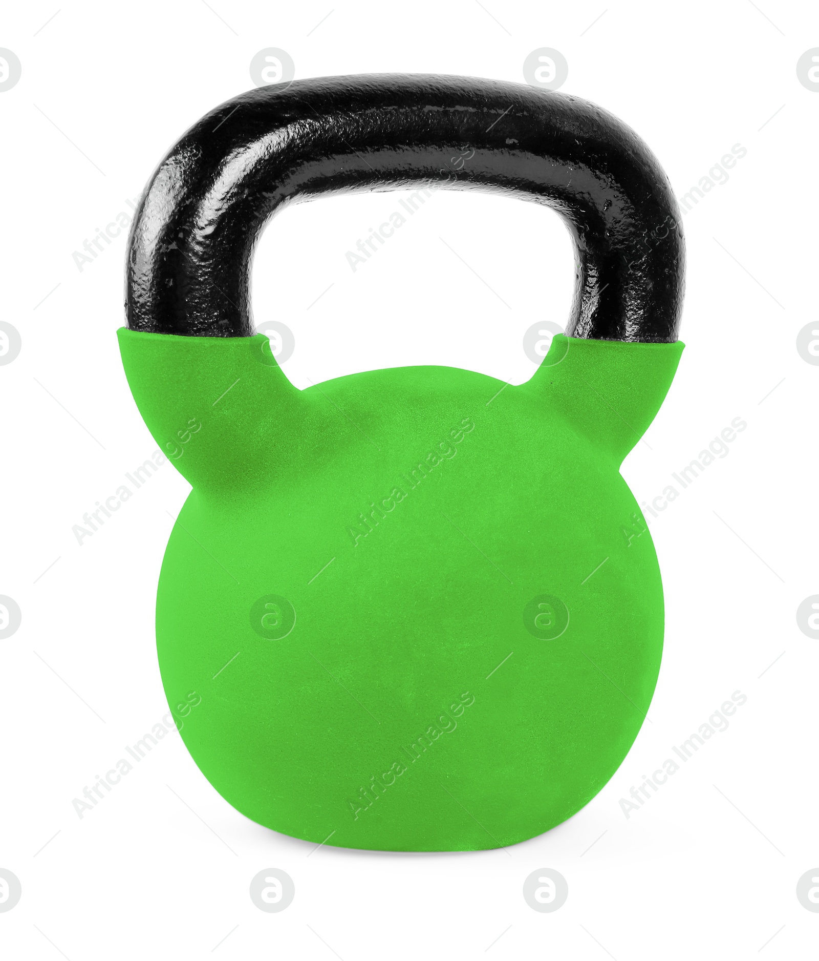 Image of One light green kettlebell isolated on white. Workout equipment