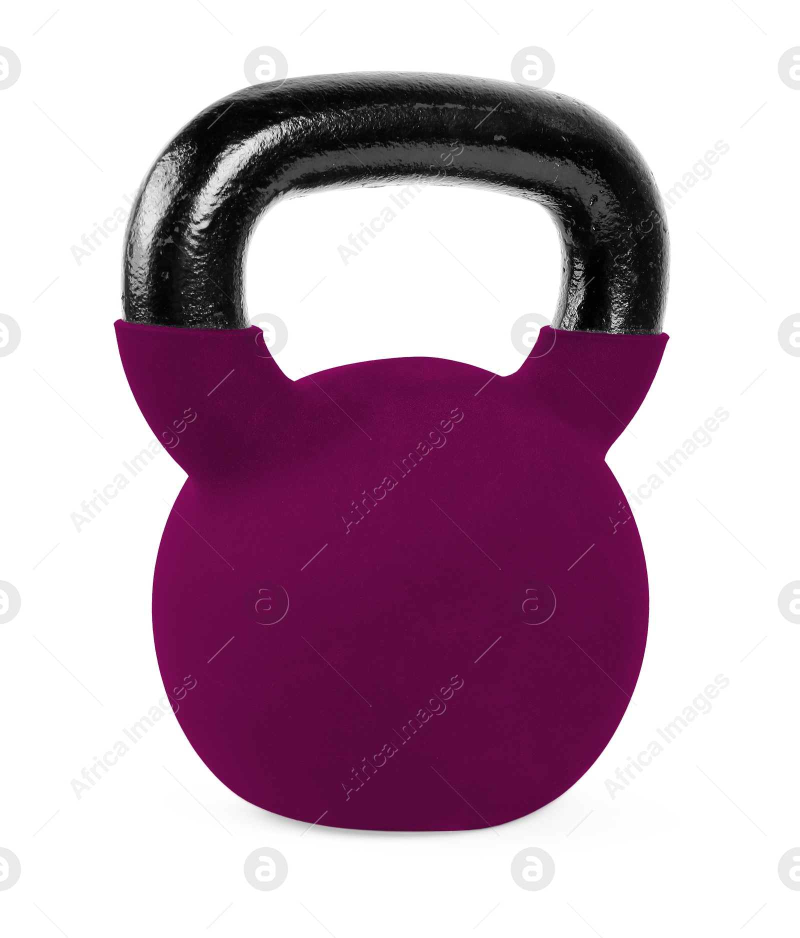 Image of One purple kettlebell isolated on white. Workout equipment