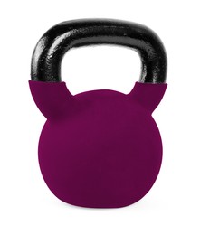 Image of One purple kettlebell isolated on white. Workout equipment