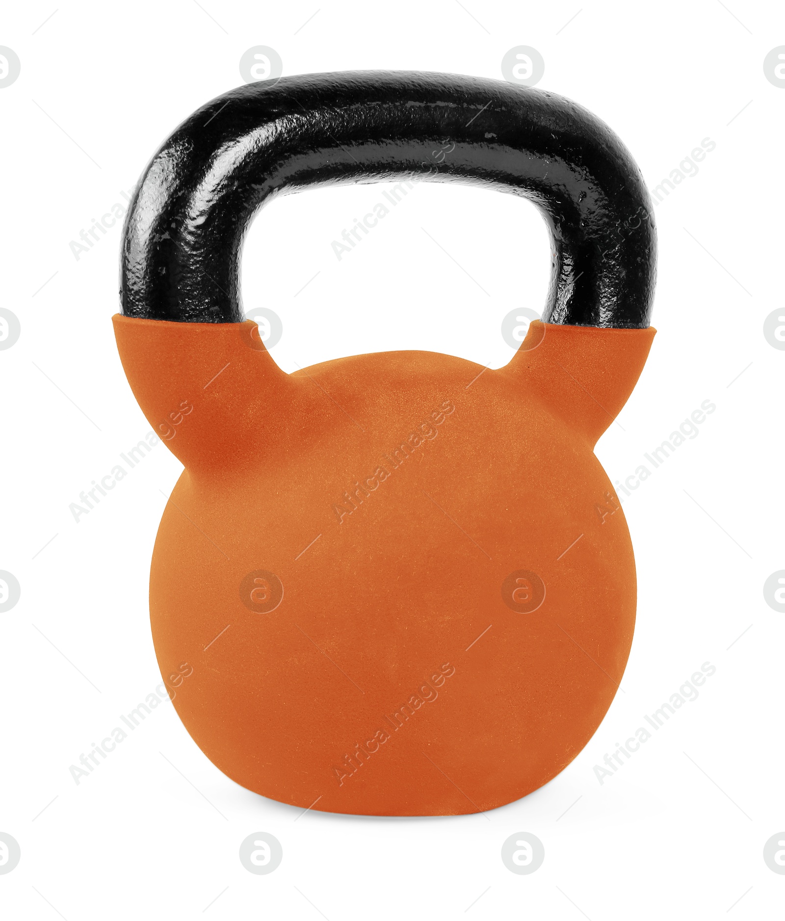 Image of One orange kettlebell isolated on white. Workout equipment