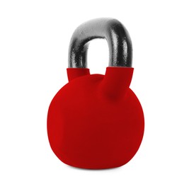 Image of One red kettlebell isolated on white. Workout equipment