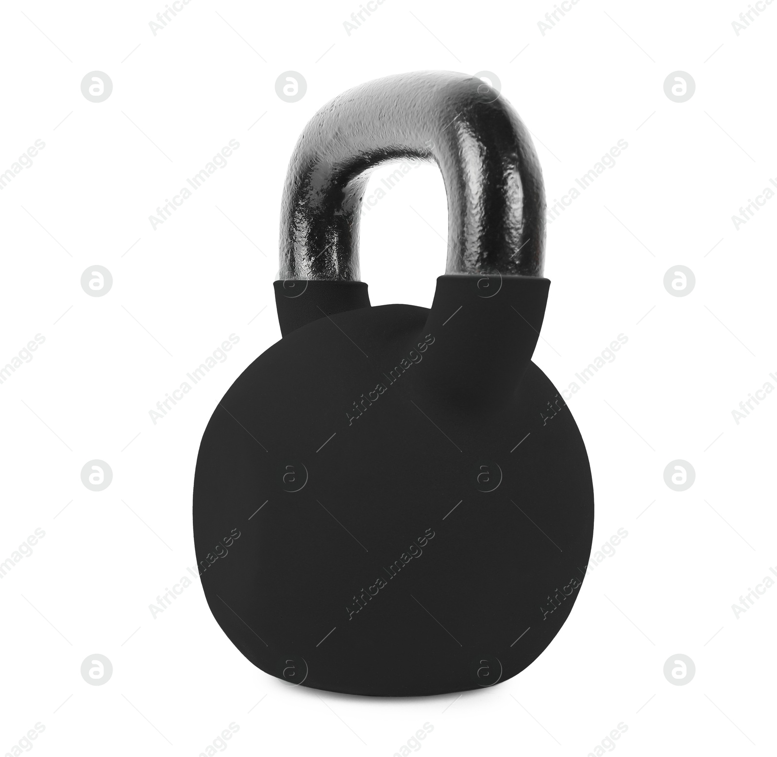 Image of One black kettlebell isolated on white. Workout equipment