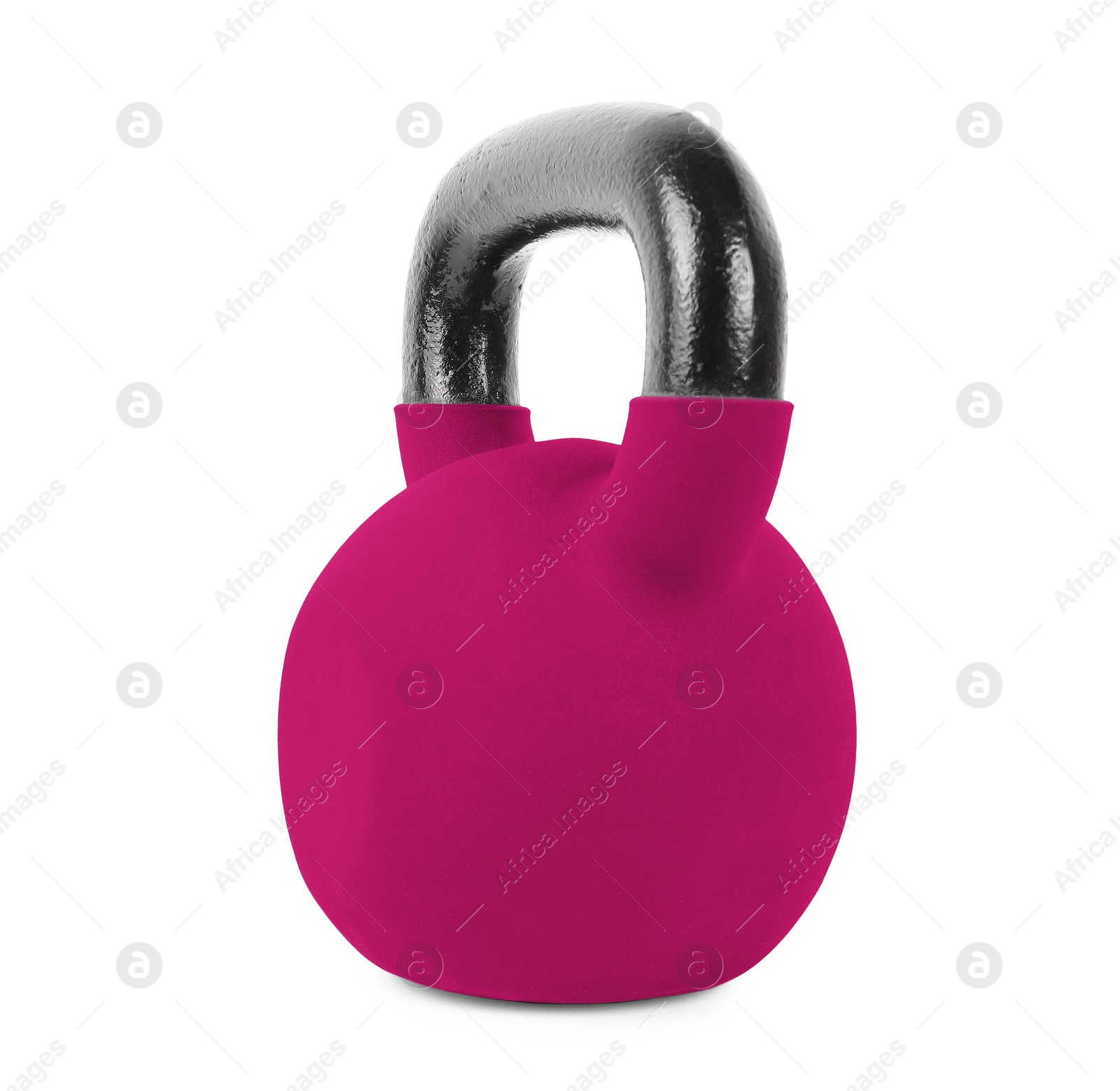 Image of One dark pink kettlebell isolated on white. Workout equipment