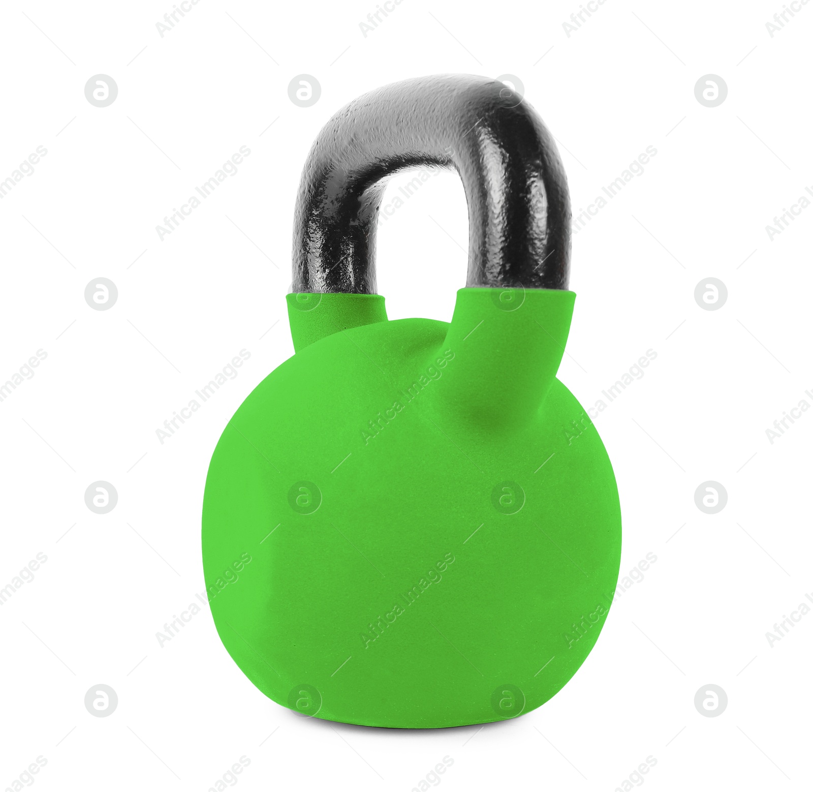 Image of One light green kettlebell isolated on white. Workout equipment