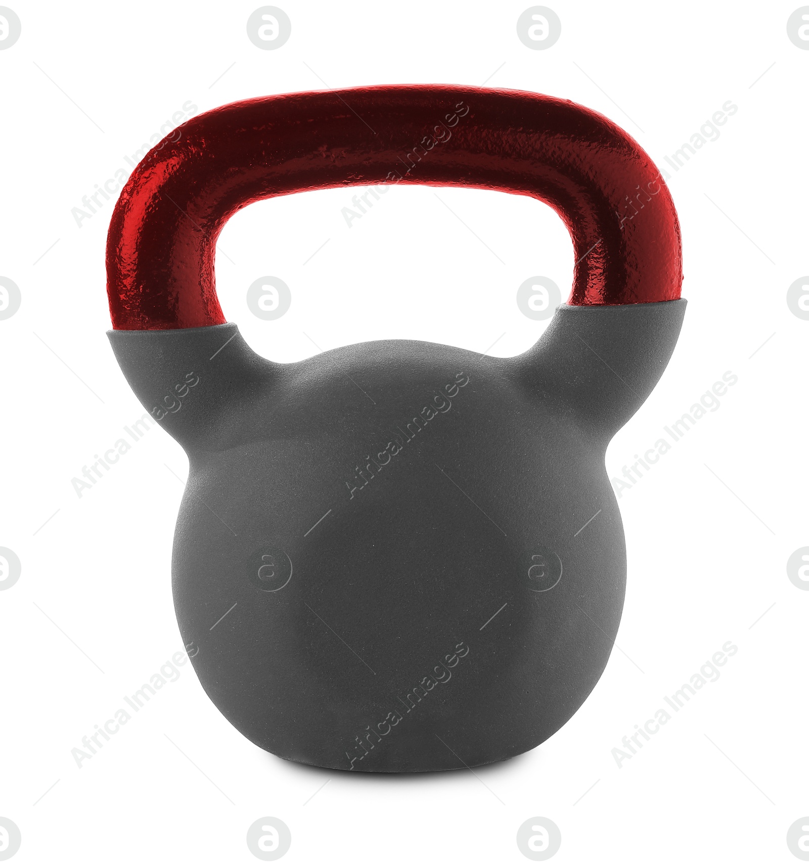 Image of One kettlebell with red metal handle isolated on white