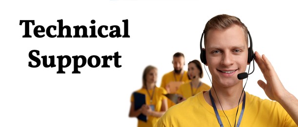 Image of Technical support. Operators on white background, banner design