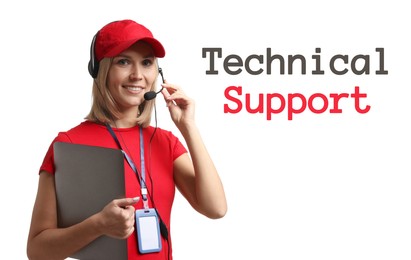 Image of Technical support. Operator with headset on white background