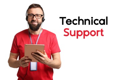 Image of Technical support. Operator with headset on white background