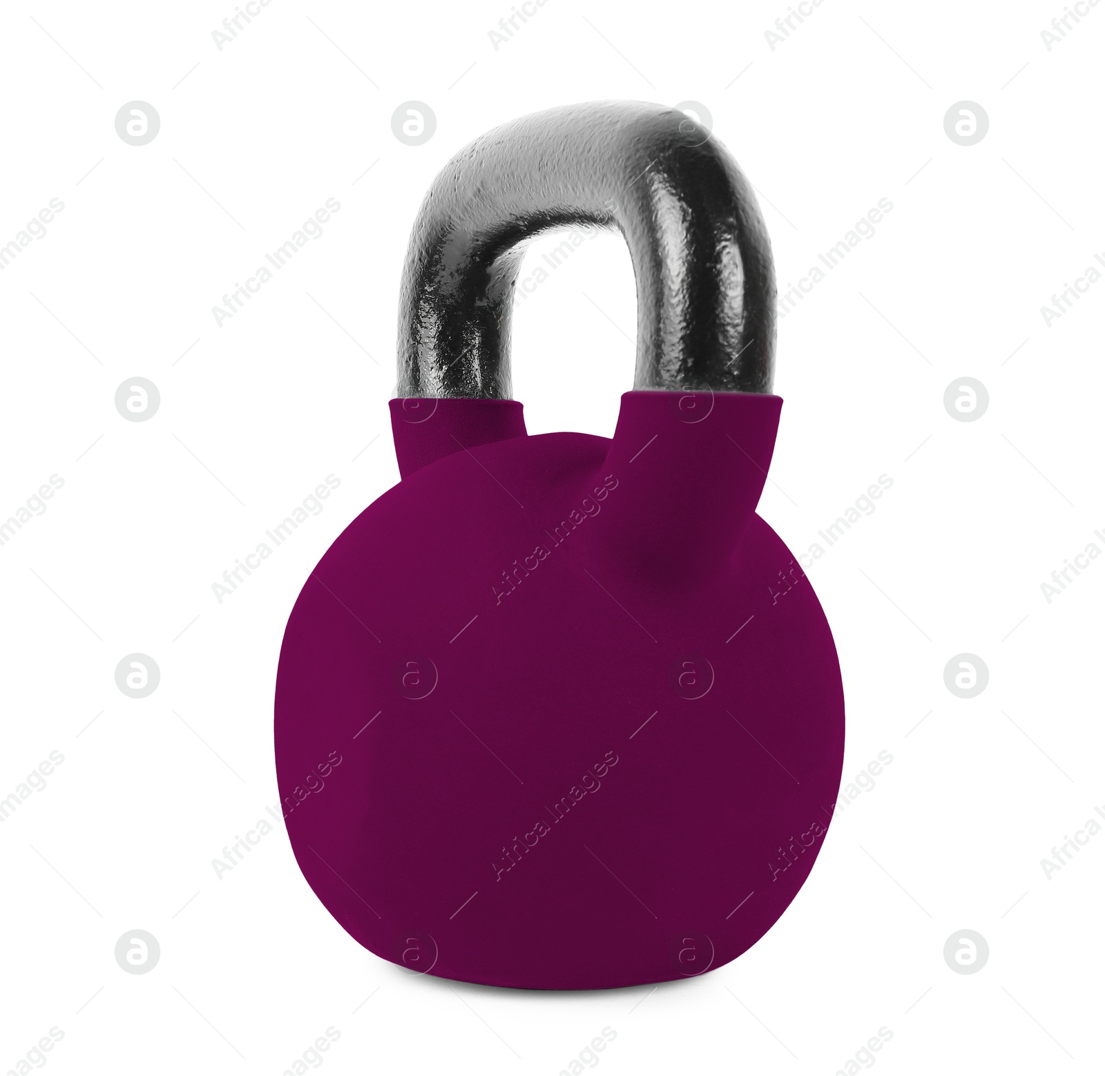 Image of One purple kettlebell isolated on white. Workout equipment