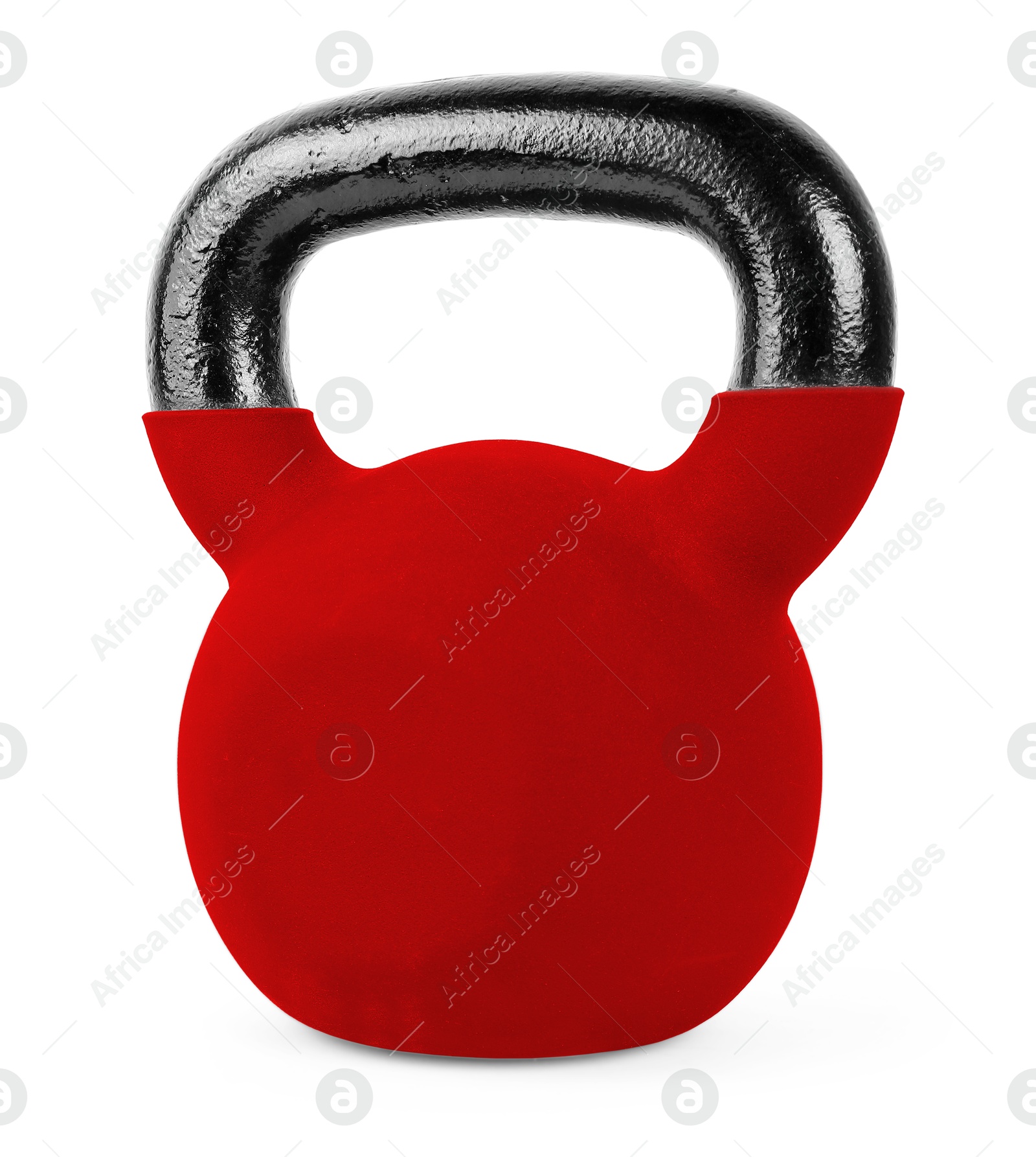 Image of One red kettlebell isolated on white. Workout equipment