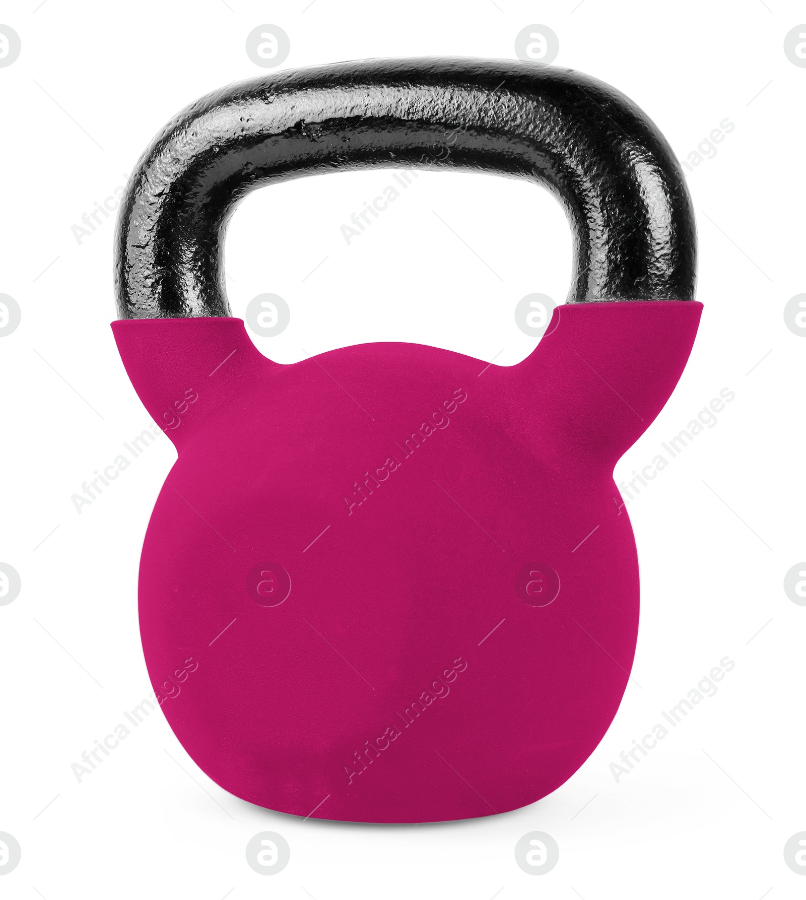 Image of One dark pink kettlebell isolated on white. Workout equipment