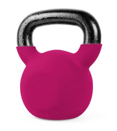 Image of One dark pink kettlebell isolated on white. Workout equipment