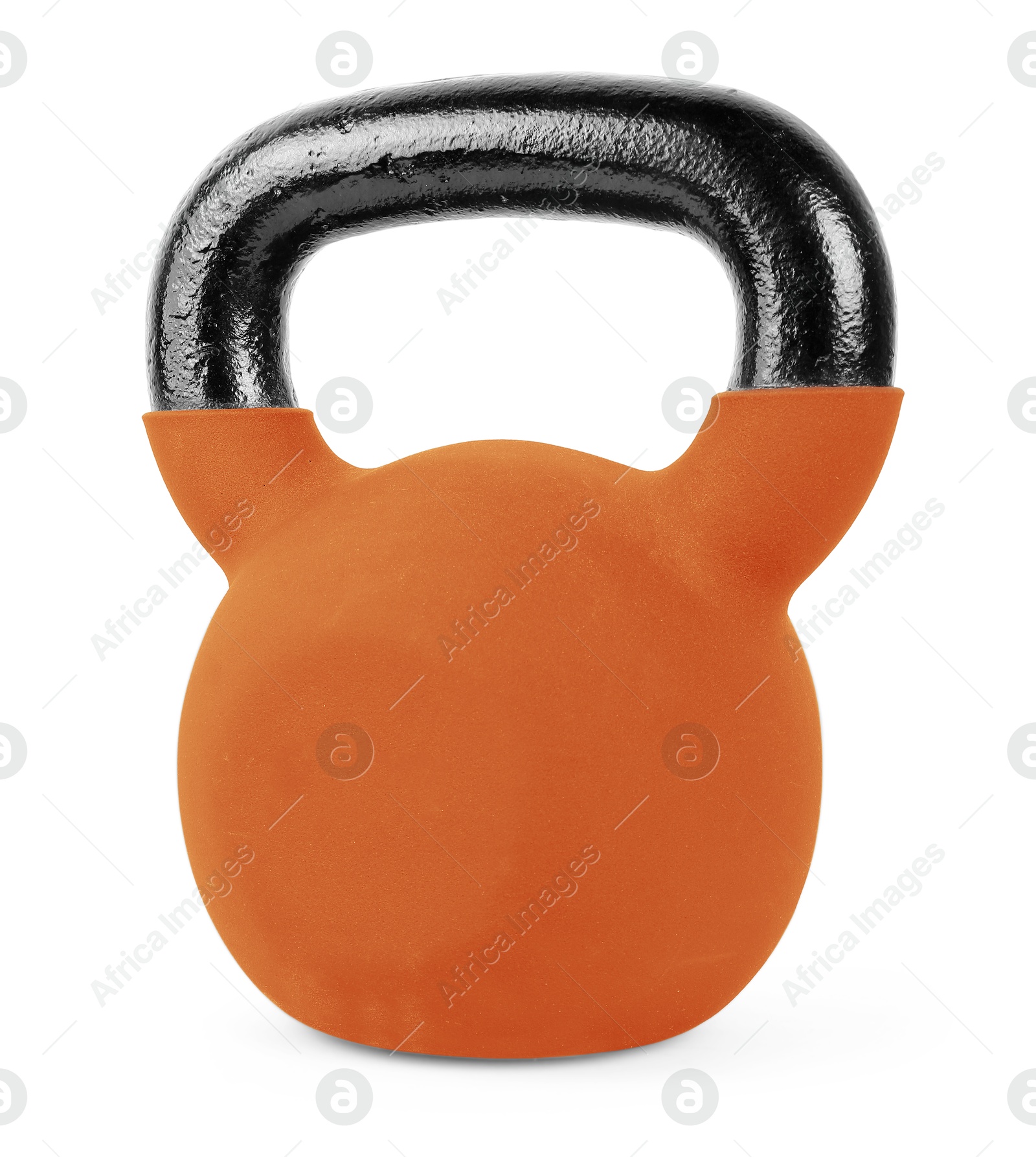 Image of One orange kettlebell isolated on white. Workout equipment