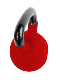 Image of One red kettlebell isolated on white. Workout equipment