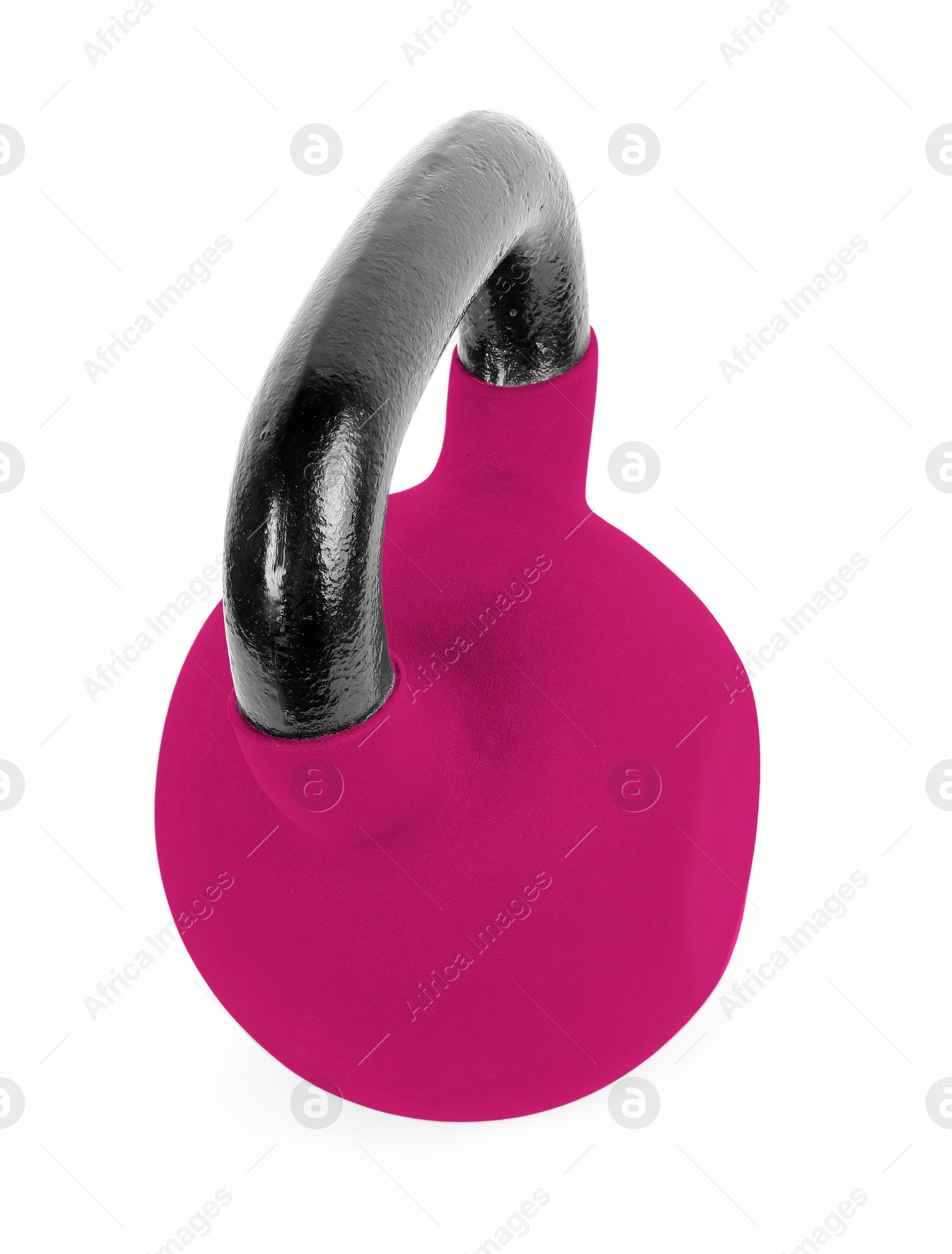 Image of One dark pink kettlebell isolated on white. Workout equipment