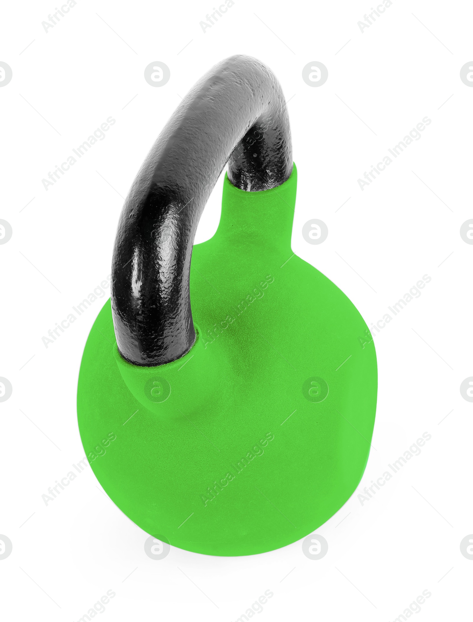 Image of One light green kettlebell isolated on white. Workout equipment