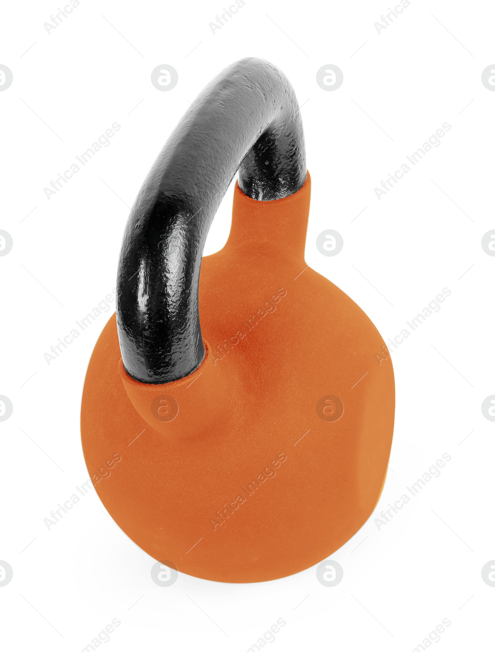 Image of One orange kettlebell isolated on white. Workout equipment