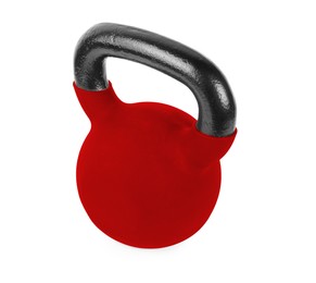 Image of One red kettlebell isolated on white. Workout equipment