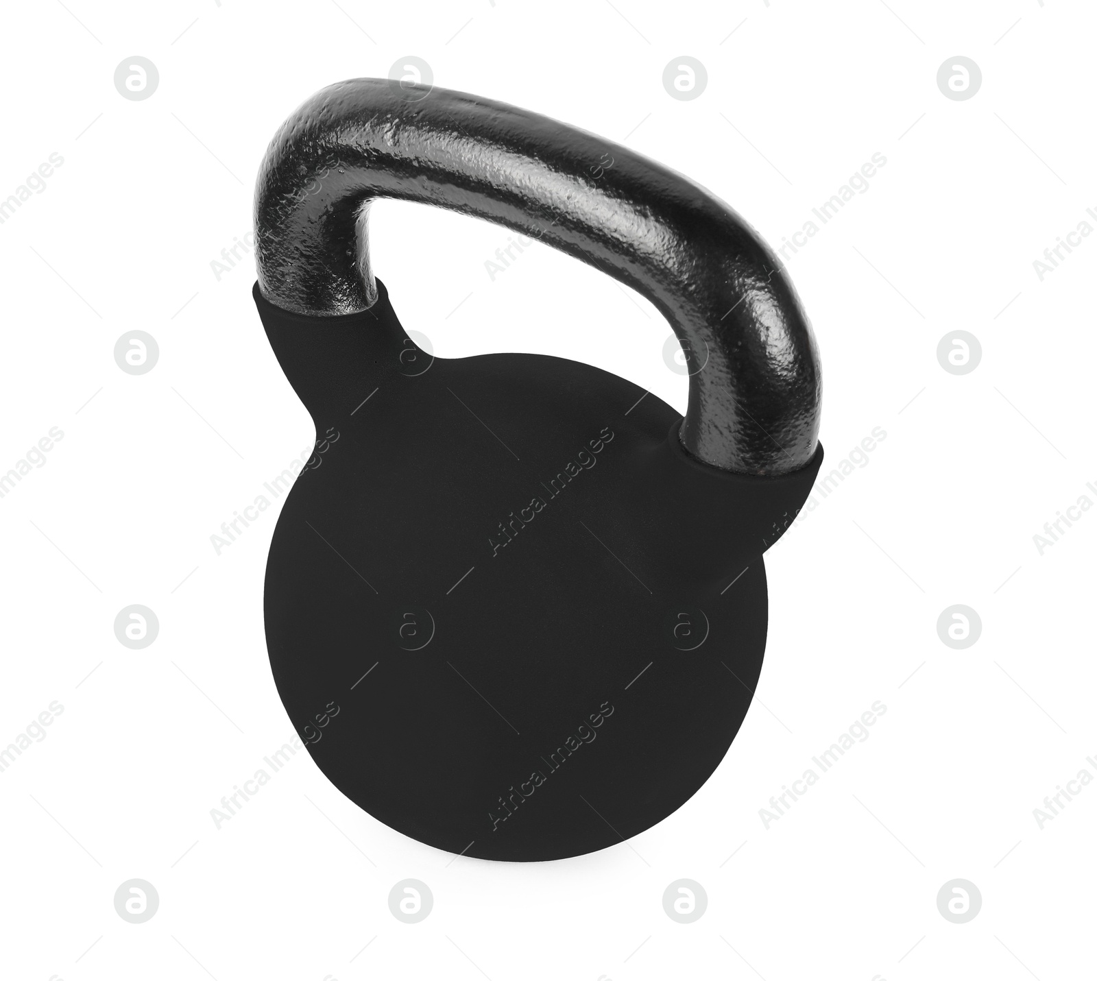 Image of One black kettlebell isolated on white. Workout equipment