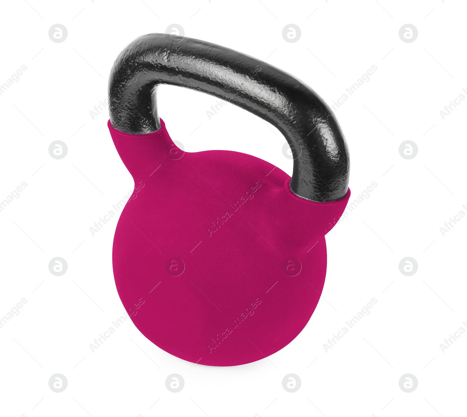 Image of One dark pink kettlebell isolated on white. Workout equipment