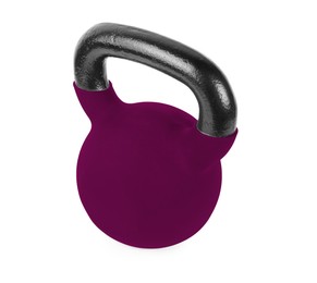 Image of One purple kettlebell isolated on white. Workout equipment