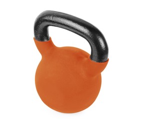 Image of One orange kettlebell isolated on white. Workout equipment