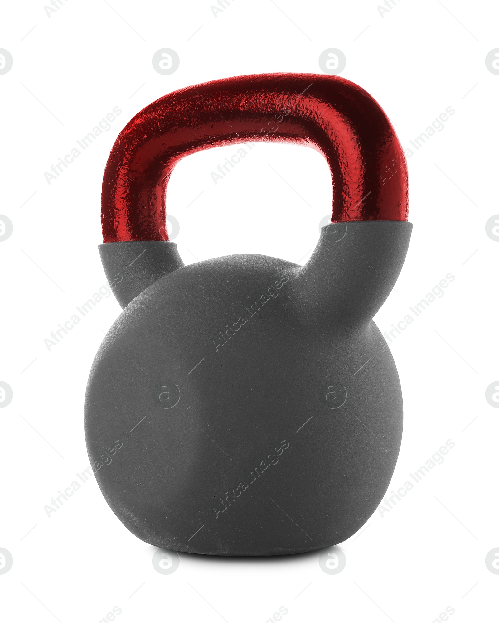 Image of One kettlebell with red metal handle isolated on white